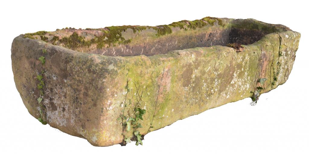 AN ENGLISH SANDSTONE TROUGH, 19TH C slightly tapered, a drain hole at one end, 40cm h; 60 x 182cm ( - Image 2 of 4
