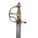 A 1751 PATTERN SWORD OF THE HUNTINGDON MILITIA, C1760 the brass heart shaped two bar hilt engraved M
