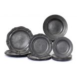 TWENTY PEWTER PLATES, INCLUDING SEVERAL PART SETS, GEORGE III AND LATER, 18TH/19TH C 15-22cm diam,