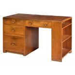 A MODERNIST OAK DESK BY DRUCE & CO, C1935 with chamferrd quarter sawn top and asymmetric arrangement