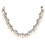 A CUT STEEL AND FAUX PEARL SWAG NECKLACE, 19TH C with larger pear shaped faux pearls,