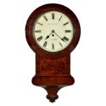 A VICTORIAN MAHOGANY AND EBONY LINE INLAID DROP CASED WALL TIMEPIECE QUILLIAM, LIVERPOOL, MID 19TH C