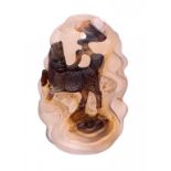 A CHINESE CARVED AGATE PENDANT OF A QILIN AND CLOUDS, 19TH C 4.9cm, apocryphal four character