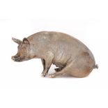 AN ELIZABETH II CAST SILVER MODEL OF A SOW realistically textured, 6.5cm h, maker CFH & Co, London