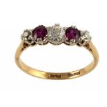 A RUBY AND DIAMOND RING, in gold marked 18ct PLAT, 3.3g, size F ++In good second hand condition with