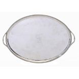 A GEORGE III SILVER TEA TRAY with reeded handles and rim, crested, 51cm w, by Elizabeth Jones,