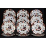 A SET OF TWELVE STAFFORDSHIRE IRONSTONE JAPAN PATTERN PLATES, C1850 26cm diam, sepia printed arms