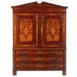 A DUTCH NEO CLASSICAL MAHOGANY AND MARQUETRY ARMOIRE, EARLY 19TH C with segmental cornice and