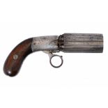 A COOPER TYPE 80 BORE SIX SHOT SELF COCKING PERCUSSION PEPPERBOX REVOLVER, C1840 with under hammer