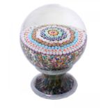 A CONTINENTAL CONCENTRIC MILLEFIORI PEDESTAL PAPERWEIGHT, 19TH C the socle flecked with aventurine