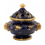 A MASON'S IRONSTONE COBALT GROUND POT POURRI VASE AND COVER, C1820 enamelled and gilt with