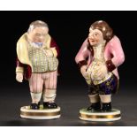 TWO DERBY, KING STREET, FIGURES OF THE LAUGHING AND CRYING PHILOSOPHERS, C1915-35 11.5cm h, puce