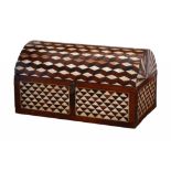 AN ITALIAN WALNUT AND BONE GEOMETRIC VENEERED CASKET, MID 18TH C 39cm w ++Retaining the three