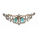 A VICTORIAN TURQUOISE AND DIAMOND SWAG BROOCH-PENDANT, C1890 in gold, demountable, 5.1cm w, 7.5g ++