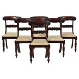A SET OF SIX VICTORIAN CARVED MAHOGANY DINING CHAIRS, C1840 with slip seats, 89cm h ++Some old