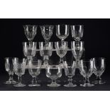 FIFTEEN EARLY VICTORIAN GLASS RUMMERS AND GOBLETS, C1840-60 14.5cm h ++All in good condition