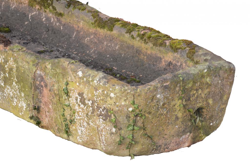 AN ENGLISH SANDSTONE TROUGH, 19TH C slightly tapered, a drain hole at one end, 40cm h; 60 x 182cm ( - Image 4 of 4