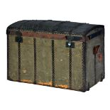 A FRENCH CANVAS COVERED AND IRON BOUND CABIN TRUNK, LATE 19TH C the coffered lid applied with an
