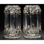 A PAIR OF VICTORIAN CUT GLASS LUSTRES, C1870 of faceted turn over form with substantial prismatic