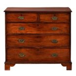 A GEORGE III MAHOGANY CHEST OF DRAWERS, EARLY 19TH C 92cm h; 52 x 102cm ++Top crossbanded at later
