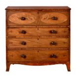 A GEORGE IV MAHOGANY AND LINE INLAID SECRETAIRE CHEST, C1830 the secretaire with fitted interior,
