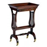 A FRENCH MAHOGANY VIDE POCHE, C1830 the tray top fitted with a drawer with brass ring handles, on