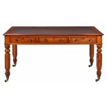 A VICTORIAN MAHOGANY LIBRARY TABLE, C1870 the fabric inlet top fitted with six moulded drawers, 74cm