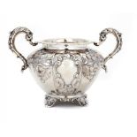 A VICTORIAN SILVER SUGAR BOWL of melon form and chased with flowers, 14cm h, by Hayne & Cater,