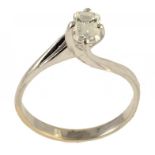 A DIAMOND SOLITAIRE RING with emerald cut diamond, foreign control marks to outer surface of hoop,
