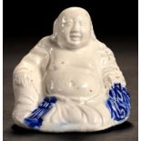 AN ENGLISH PEARLWARE FIGURE OF A PAGOD, C1770 possibly after a saltglazed model, 6.5cm h ++In fine