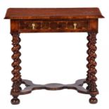 AN OYSTER OLIVEWOOD AND WALNUT SIDE TABLE, LATE 19TH OR EARLY 20TH C the top and flat incurving