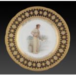 A COPELAND CABINET PLATE, 1913 finely painted by S Alcock, signed, with a classical maiden