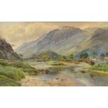 •†G HARRISON, 19TH CENTURY LAKE DISTRICT LANDSCAPE WITH PACKHORSE BRIDGE; A MISTY DAY both signed