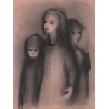 20TH CENTURY SCHOOL THREE CHILDREN; SEATED GIRL two, both indistinctly signed, charcoal on