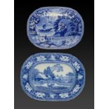 A T & J CAREY BLUE PRINTED EATHENWARE LADY OF THE LAKE PATTERN MEAT DISH AND A JOHN ROGERS & SON