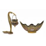 A BRASS 'CAIRO' WARE LAMP IN THE FORM OF A SNAKE AND A SIMILAR BOWL, EGYPT, LATE 19TH/EARLY 20TH C