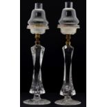 A PAIR OF CLARKE'S PATENT CRICKLITES, C1880 the moulded glass light with pear shaped shade with