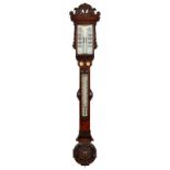 A VICTORIAN CARVED OAK CISTERN BAROMETER J GARGORY, BIRMINGHAM, C1870 with white glass registers and