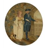 A REGENCY EMBROIDERED PICTURE OF A LADY AND GENTLEMAN, C1800 worked in silk and wool thread and felt