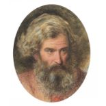 FREDERICK SMALLFIELD, ARWS (1829-1915) THE HEAD OF A MAN signed and dated 1857, watercolour, oval,