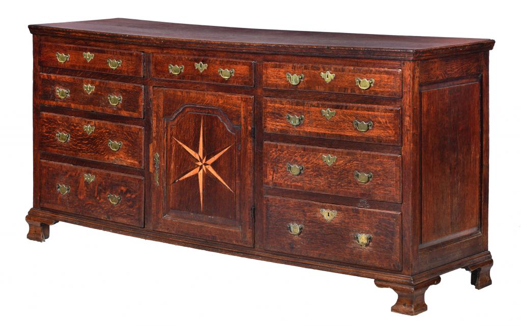 A GEORGE III OAK DRESSER, LATE 18TH C crossbanded throughout, the raised and fielded ogee arch - Image 2 of 2