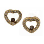 A PAIR OF DIAMOND HEART SHAPED EARRINGS 0.9cm, marked 750, 7.6g ++One earring lacking one tiny