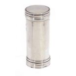 A GEORGE III SILVER NUTMEG GRATER, C1800 cylindrical with hinged side revealing the curved rasp, 6.