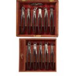 DENTISTRY. A SET OF ELEVEN ENGLISH STEEL TOOTH FORCEPS BY MATHER, LATE 19TH C with circular joints