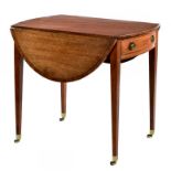 A GEORGE III MAHOGANY AND LINE INLAID PEMBROKE TABLE, C1800 fitted with a drawer and blind drawer,