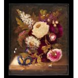 AN ENGLISH PORCELAIN PLAQUE, C1820 painted with a vase of flowers, 24 x 20cm ++Several spots of