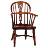 A VICTORIAN YEW WOOD CHILD'S WINDSOR CHAIR, EAST MIDLANDS REGION, C1840-60 with crinoline