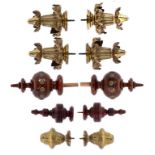 A SET OF FOUR VICTORIAN EMBOSSED BRASS CURTAIN POLE TERMINALS, C1870 17cm l excluding screw