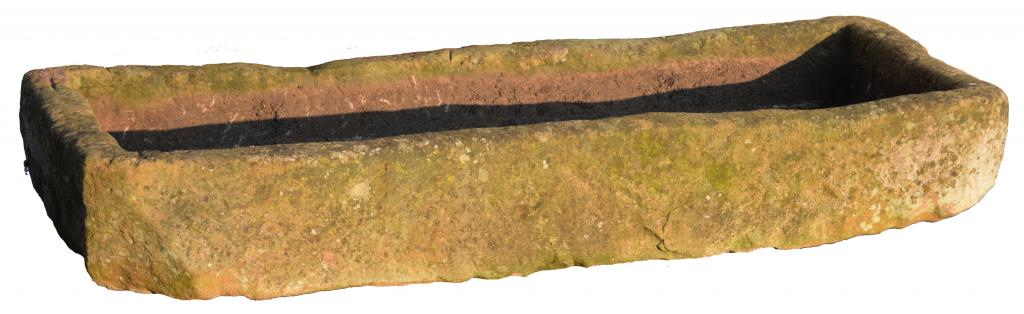 AN ENGLISH SANDSTONE TROUGH, 19TH C with drain hole at one end, 23cm h approx; 64 x 165cm ++