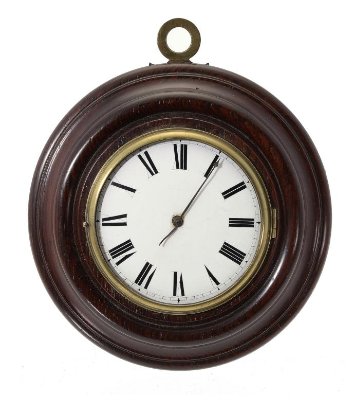 AN ENGLISH ROSEWOOD SEDAN CLOCK, 19TH C with enamel dial and associated verge watch movement